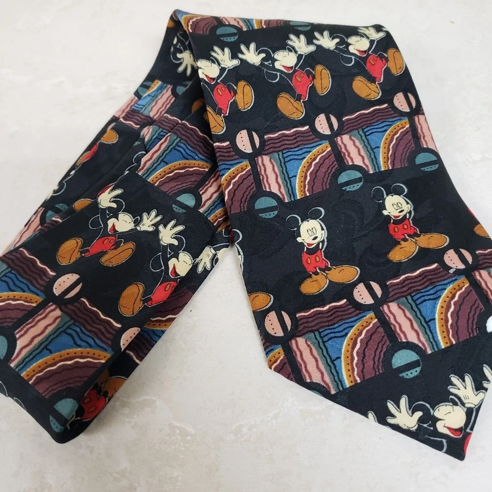 Vintage Mickey Mouse Tie Black Brown Made In USA Workwear Collectable Disney